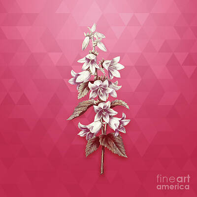 Food And Beverage Mixed Media - Vintage Bellflowers in Gold on Viva Magenta by Holy Rock Design