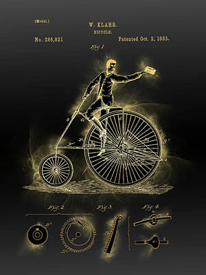 Transportation Digital Art Royalty Free Images - Vintage Bicycle Patent Black Gold Royalty-Free Image by Bekim M