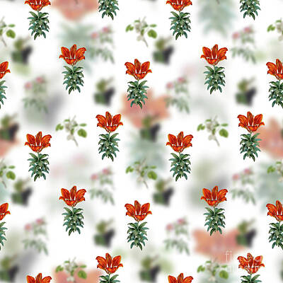 Florals Mixed Media - Vintage Blood Red Lily Floral Garden Pattern on White n.0208 by Holy Rock Design