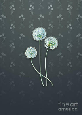 Truck Art - Vintage Blue Leek Flower Botanical Art on Slate Gray Pattern n.2492 by Holy Rock Design