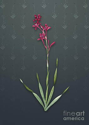 Old Masters - Vintage Bugle Lily Botanical Art on Slate Gray Pattern n.3618 by Holy Rock Design