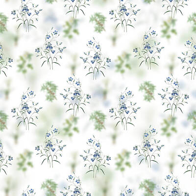 Florals Mixed Media - Vintage Campanule Clochette Floral Garden Pattern on White n.0216 by Holy Rock Design