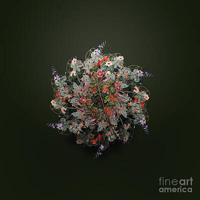 Floral Paintings - Vintage Cape African Queen Floral Wreath on Olive Green n.0053 by Holy Rock Design