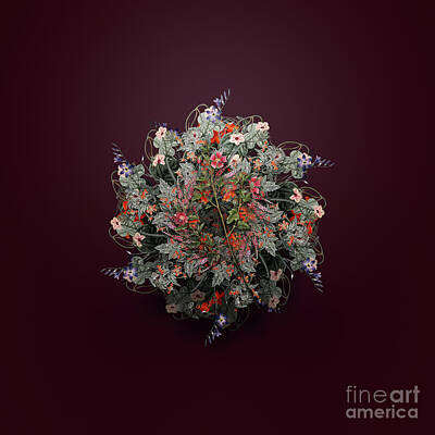 Floral Paintings - Vintage Cape African Queen Floral Wreath on Wine Red n.0763 by Holy Rock Design