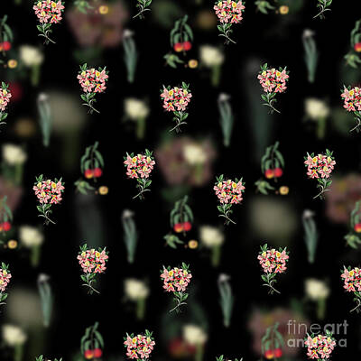 Roses Mixed Media Royalty Free Images - Vintage Changeable Pontic Azalea Floral Garden Pattern on Black n.1615 Royalty-Free Image by Holy Rock Design