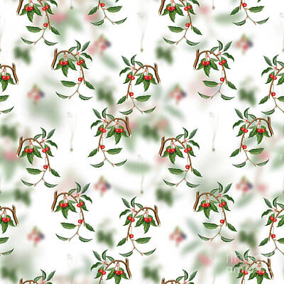 Modigliani - Vintage Cherry Floral Garden Pattern on White n.0612 by Holy Rock Design