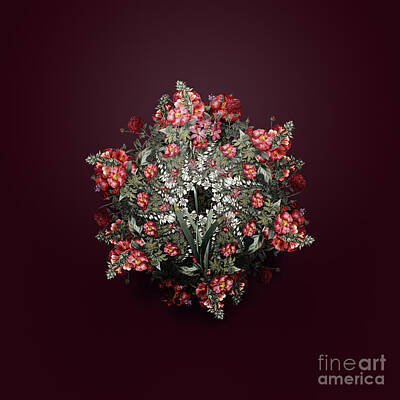 Wine Royalty-Free and Rights-Managed Images - Vintage Corn Lily Flower Wreath on Wine Red n.1531 by Holy Rock Design