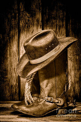 Landmarks Rights Managed Images - Vintage Cowboy Boots - Sepia Royalty-Free Image by American West Legend