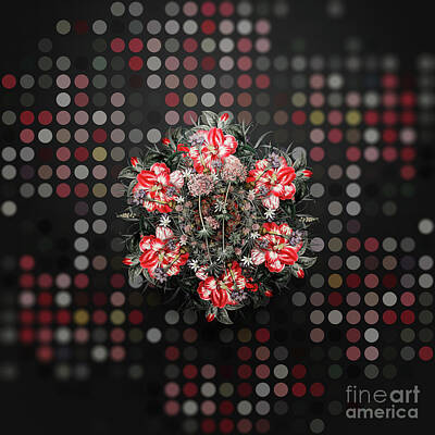 Movie Tees - Vintage Crucianella Flower Branch Floral Wreath on Bokeh Dot Pattern n.0363 by Holy Rock Design