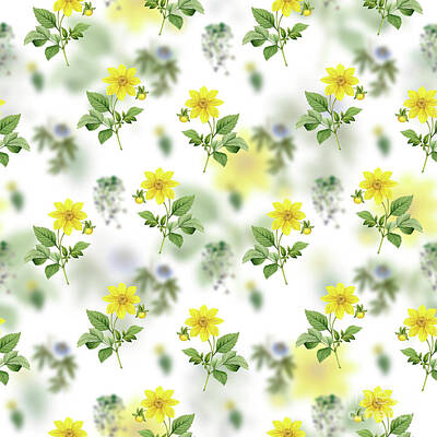 Florals Mixed Media - Vintage Dahlia Simplex Floral Garden Pattern on White n.0226 by Holy Rock Design