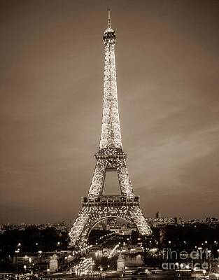 Paris Skyline Photos - Vintage Eiffel Tower twilight  by Michael McCormack