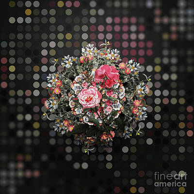 Roses Paintings - Vintage Ever Blowing Rose Flower Wreath on Bokeh Dot Pattern n.0406 by Holy Rock Design