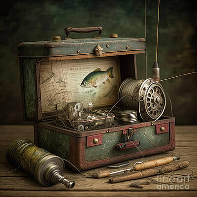Steampunk Royalty Free Images - Vintage Fishing Tackle Box on Work Bench Royalty-Free Image by Cindy Shebley