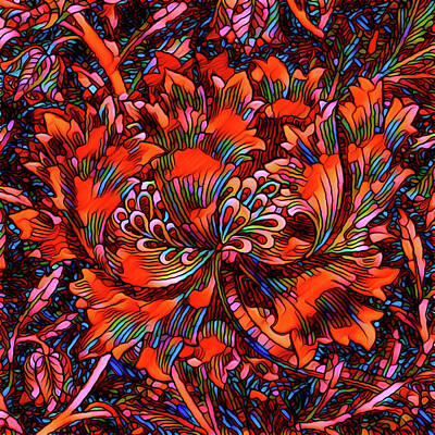 Floral Digital Art - Vintage Floral Faux Stained Glass Panel Colorful Artwork  by Shelli Fitzpatrick