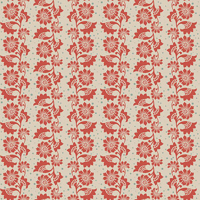 Abstract Flowers Digital Art - Vintage Floral Flower Pattern - Red by Studio Grafiikka