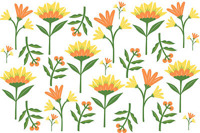 City Scenes Digital Art - Vintage Floral Orange Pattern by Queen City Craftworks