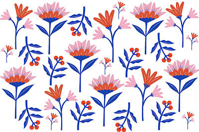 City Scenes Digital Art - Vintage Floral Pattern Blue by Queen City Craftworks