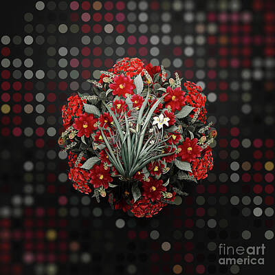 Lilies Paintings - Vintage Fortnight Lily Flower Wreath on Bokeh Dot Pattern n.0923 by Holy Rock Design
