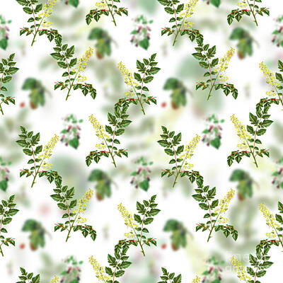 Roses Mixed Media - Vintage Golden Rain Tree Floral Garden Pattern on White n.1258 by Holy Rock Design