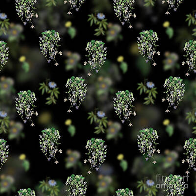 Florals Mixed Media - Vintage Harebell Of St. Angelo Floral Garden Pattern on Black n.0215 by Holy Rock Design
