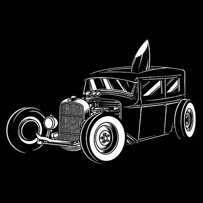 Steampunk Royalty-Free and Rights-Managed Images - Vintage Hot Rod Rat Street Fink Steampunk Car Funny Men Gift Surf Board by Tony Rubino