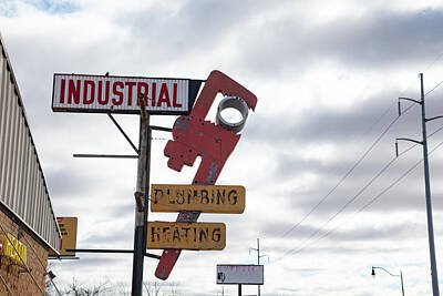 Animal Paintings James Johnson - Vintage Industrial Plumbing and Heating sign on Historic Route 66 in Oklahoma City OK by Eldon McGraw