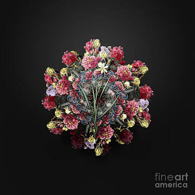Renoir Rights Managed Images - Vintage Ixia Anemonae Flora Flower Wreath on Wrought Iron Black n.3408 Royalty-Free Image by Holy Rock Design