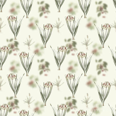 Lilies Mixed Media - Vintage Knysna Lily Boho Botanical Pattern on Soft Warm White n.0538 by Holy Rock Design