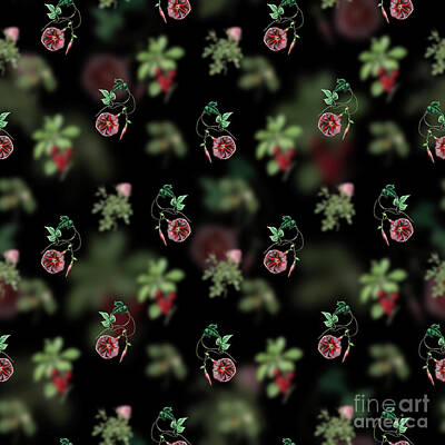 Florals Mixed Media - Vintage Male Jalap Floral Garden Pattern on Black n.0175 by Holy Rock Design