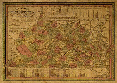Minimalist Movie Posters 2 - Vintage Map of Virginia on Worn Distressed Canvas Antique 1849 by Design Turnpike