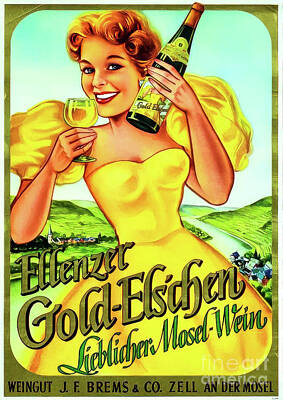 Wine Drawings - Vintage Mosel German Wine Poster 1935 by M G Whittingham