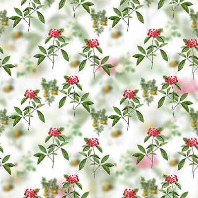 Mountain Mixed Media - Vintage Mountain Laurel Floral Garden Pattern on White n.2074 by Holy Rock Design