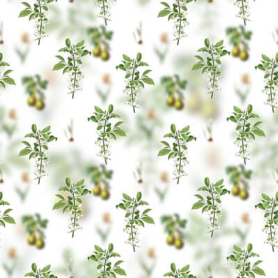 Mountain Mixed Media - Vintage Mountain Silverbell Floral Garden Pattern on White n.1708 by Holy Rock Design