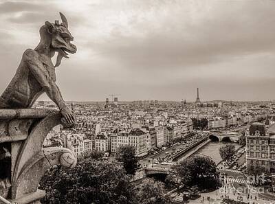 Paris Skyline Photos - Vintage Notre Dame Gargoyle by Michael McCormack