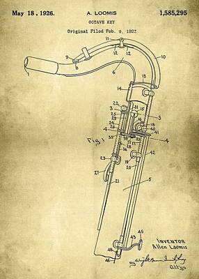 Musician Drawings - Vintage Octave Key Patent Art by Lauren Blessinger