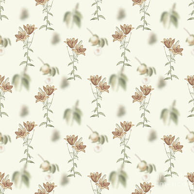 Lilies Mixed Media - Vintage Orange Bulbous Lily Boho Botanical Pattern on Soft Warm White n.0653 by Holy Rock Design