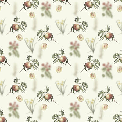 Florals Mixed Media - Vintage Peach Boho Botanical Pattern on Soft Warm White n.0678 by Holy Rock Design