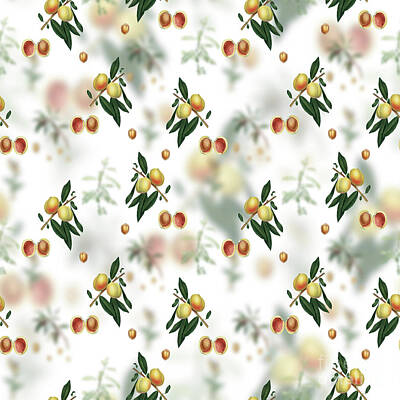 Florals Mixed Media - Vintage Peach Floral Garden Pattern on White n.0200 by Holy Rock Design