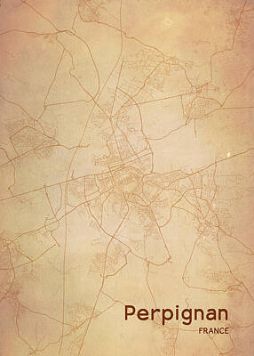 City Scenes Drawings - Vintage Perpignan Pictorial Map by Lauren Blessinger