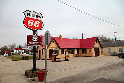 Hipster Animals Royalty Free Images - Vintage Phillips 66 gas station on Route 66 in Baxter Springs Kansas Royalty-Free Image by Eldon McGraw