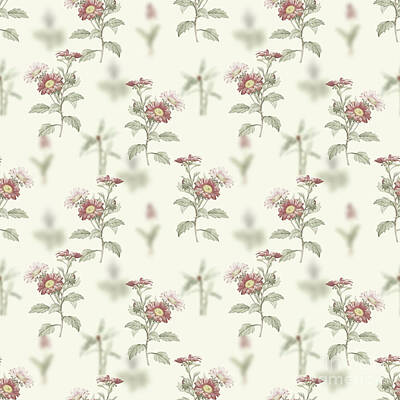 Architecture David Bowman - Vintage Red Aster Flowers Boho Botanical Pattern on Soft Warm White n.0799 by Holy Rock Design
