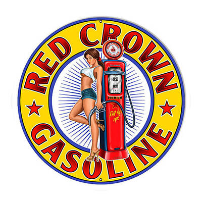 Vintage Magician Posters - Vintage Red Crown Gasoline Sign With Pinup Girl by All Sorts Art
