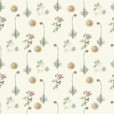Lilies Mixed Media - Vintage Scarlet Martagon Lily Boho Botanical Pattern on Soft Warm White n.0852 by Holy Rock Design
