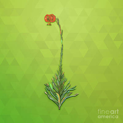Animals Mixed Media - Vintage Scarlet Martagon Lily Botanical Art on Love Bird Green n.1068 by Holy Rock Design