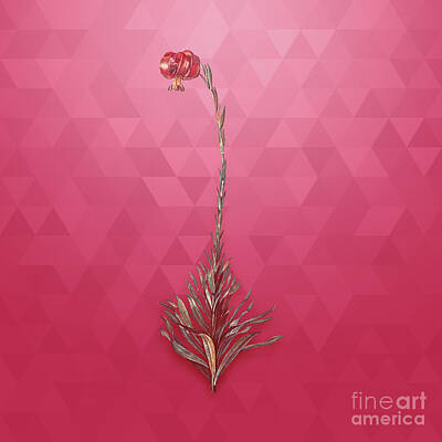 Lilies Mixed Media - Vintage Scarlet Martagon Lily in Gold on Viva Magenta by Holy Rock Design