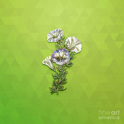 Animals Mixed Media - Vintage Sky Blue Alona Flower Botanical Art on Love Bird Green n.0177 by Holy Rock Design