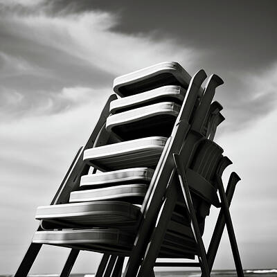 Still Life Digital Art - Vintage Stacked Wooden Pool Side Chairs by YoPedro