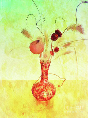 Recently Sold - Abstract Flowers Mixed Media - Vintage Still Life 02 by Antonia Surich
