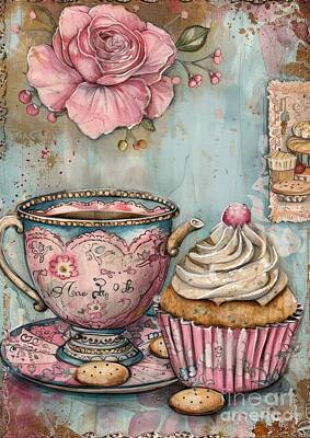 Roses Paintings - Vintage Tea Time by Lauren Blessinger