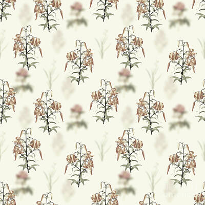 Lilies Mixed Media - Vintage Tiger Lily Boho Botanical Pattern on Soft Warm White n.0963 by Holy Rock Design